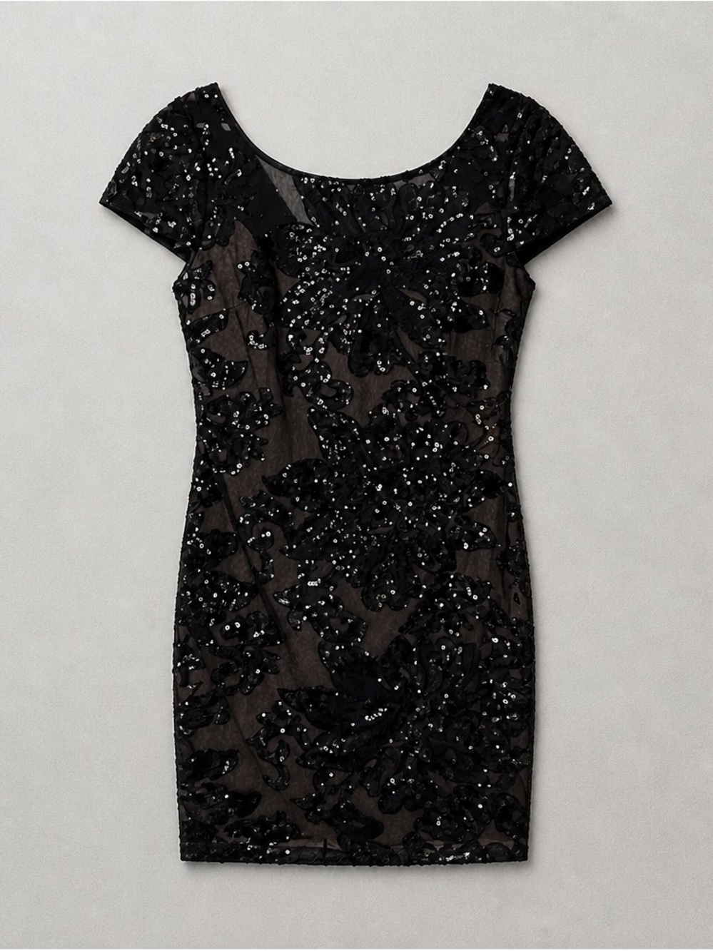 Calvin Klein Black Sequin Embellished Lace Mini Dress - little black dress US 10